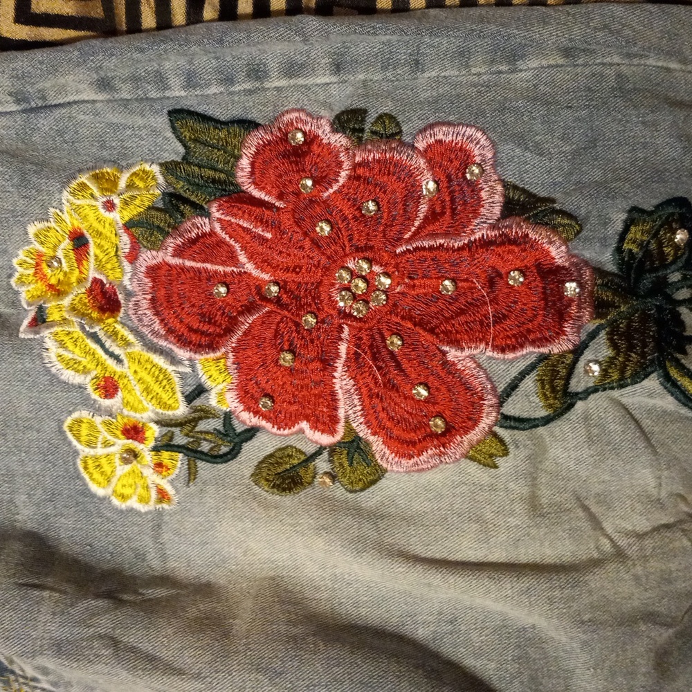 Light Blue Straight-Leg Jeans with Red Floral Embroidery - Picture 9 of 12